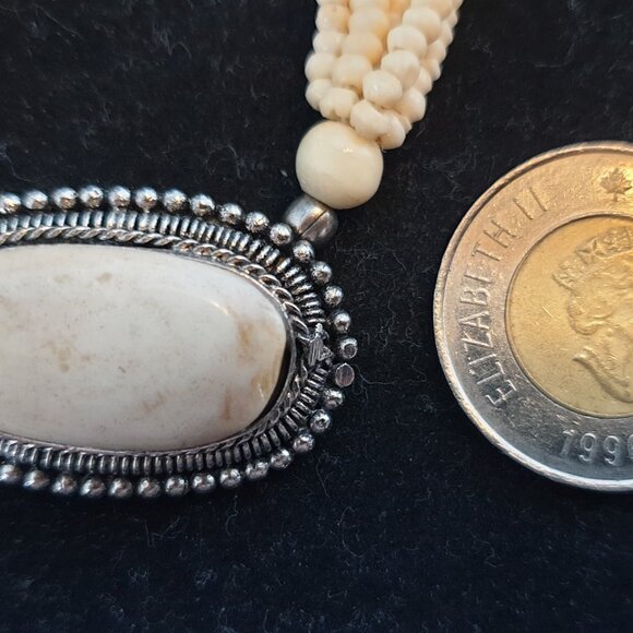 Antique Vintage Native American Silver Carved Bone Silver Necklace – RARE FIND - Picture 11 of 11